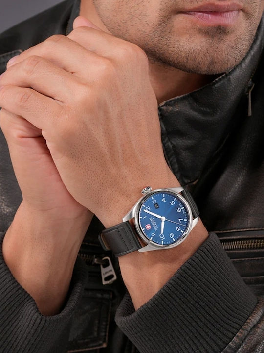 Swiss Alpine Military by Grovana Ανδρικό Ρολόι 43mm Μπαταρίας με Ασημί Δερμάτινο Λουράκι