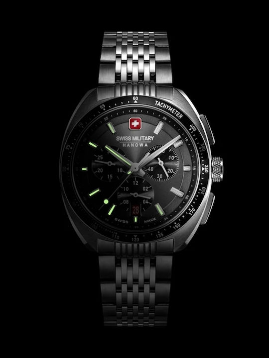 Swiss Alpine Military by Grovana Men's Watch 41mm Chronograph Battery with Silver Metal Bracelet