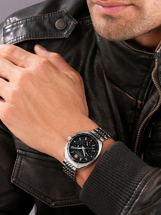 Swiss Alpine Military by Grovana Men's Watch 41mm Chronograph Battery with Silver Metal Bracelet