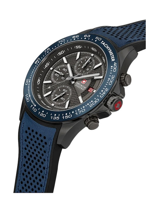 Swiss Alpine Military by Grovana Ανδρικό Ρολόι 43mm Χρονογράφος Μπαταρίας με Μπλε Μεταλλικό Μπρασελέ
