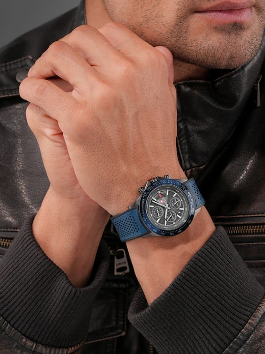 Swiss Alpine Military by Grovana Ανδρικό Ρολόι 43mm Χρονογράφος Μπαταρίας με Μπλε Μεταλλικό Μπρασελέ