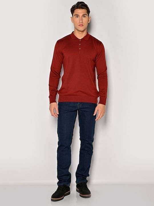 Long Sleeve Polo Sweater Bordeaux