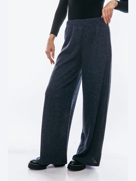 Women's High Waist Fabric Trousers in Slim Fit Blue