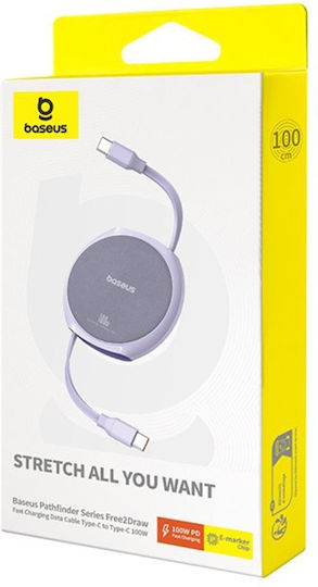 Baseus Retractable USB 2.0 Cable USB-C male - USB-C 100W PD Μωβ 1m P10368400511-00