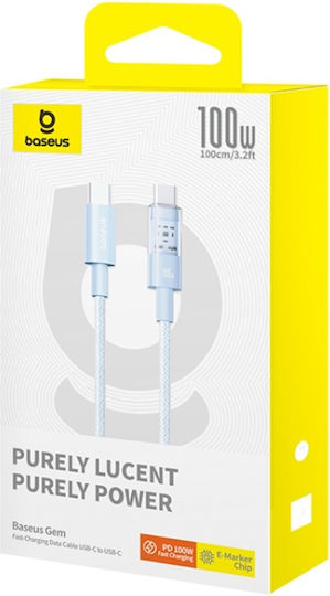 Baseus Заряден USB 2.0 Кабел USB-C Мъжки - USB-C 100W Захранване PD Син 1м P10373000311-00