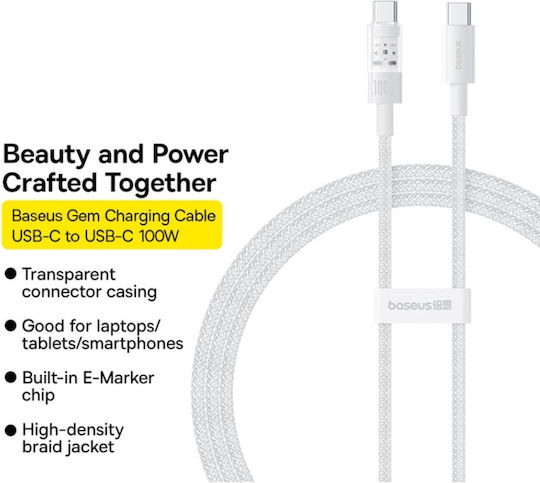 Baseus Ladekabel USB 2.0 USB-C männlich - USB-C 100W PD Weiß 1m