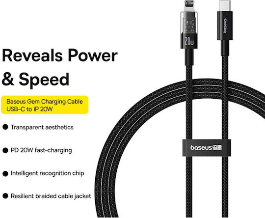Baseus Gem USB-C zu Lightning Kabel 20W Schwarz 1m (P10373001111-00)
