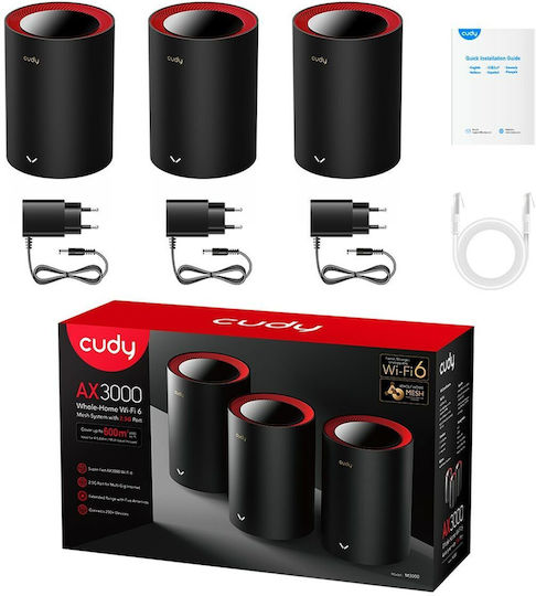 Cudy M3000 v1 WiFi Mesh Network Access Point Wi‑Fi 6 Dual Band (2.4 & 5GHz) σε Τριπλό Kit Μαύρο