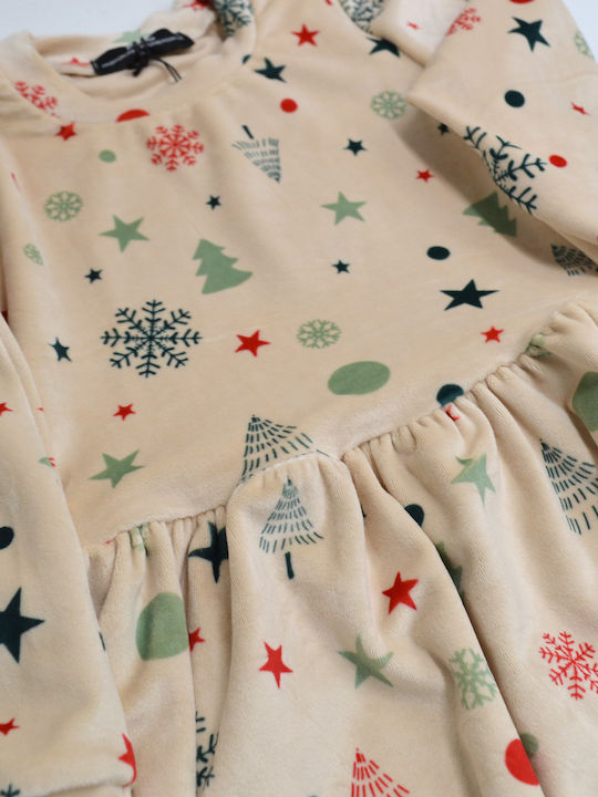 Kinderkleid Langärmelig Samt Beige
