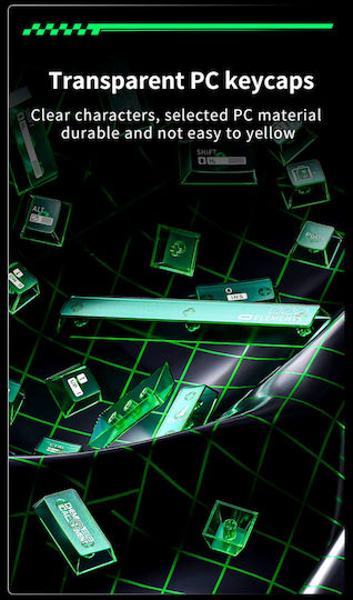 Ajazz Akh036 Customized Mechanical Keyboard Pc Transparent Keycap Factory Height Keycap Us Layout Transparent Green
