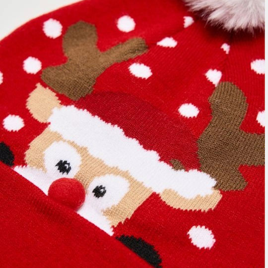 Christmas Caps Red with Pattern Reindeer