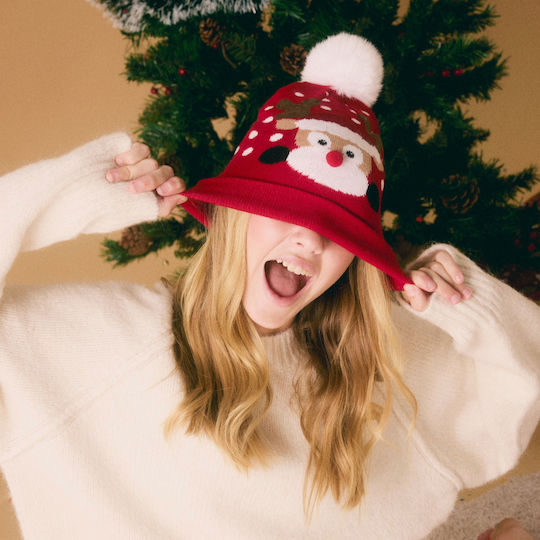 Christmas Caps Red with Pattern Reindeer