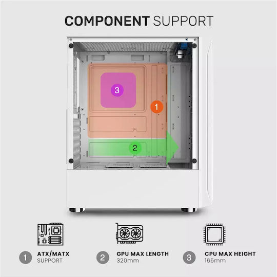 Armaggeddon Tritron 2 Геймърско бюро Midi Tower Компютърна кутия със страничен прозорец и RGB осветление Черен