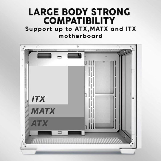 Armaggeddon TESSARAXX Core 12 Air Gaming Midi Tower Κουτί Υπολογιστή με Πλαϊνό Παράθυρο και RGB Φωτισμό Λευκό