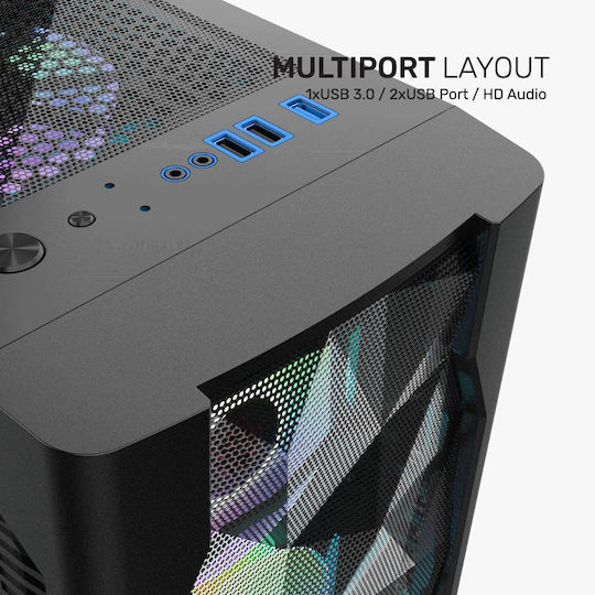 Armaggeddon Tritron 3 Gaming Middle Tower Carcasă Calculator cu Fereastră Laterală și Iluminare RGB Alb