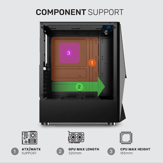 Armaggeddon Tritron 3 Gaming Middle Tower Carcasă Calculator cu Fereastră Laterală și Iluminare RGB Alb