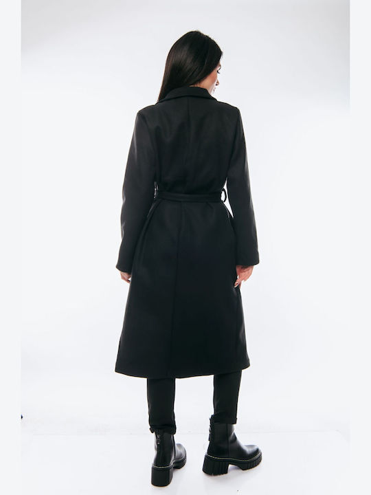Damen black Mantel mit Gürtel