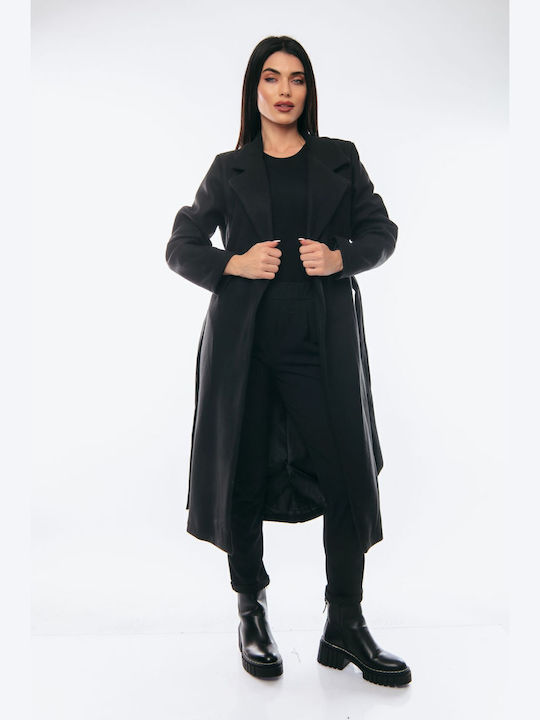 Damen black Mantel mit Gürtel
