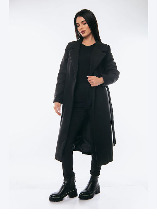 Damen black Mantel mit Gürtel