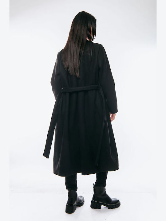 Damen black Mantel mit Gürtel