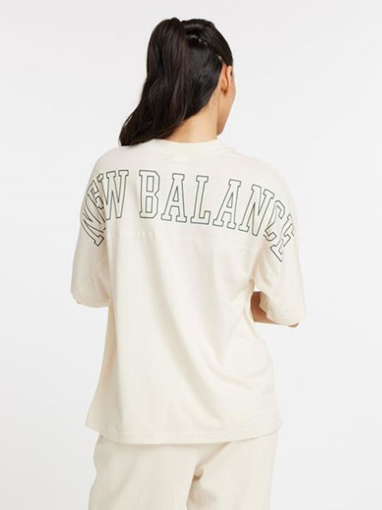 New Balance Γυναικείο Αθλητικό Oversized T-shirt Μπεζ