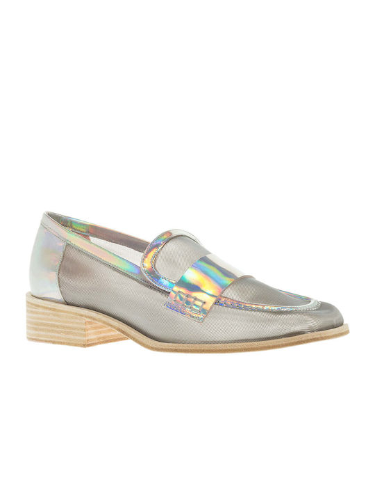 Ras Leather Women's Loafers in Silver Color