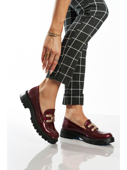 Lackleder Damen Loafers in Burgundisch Farbe