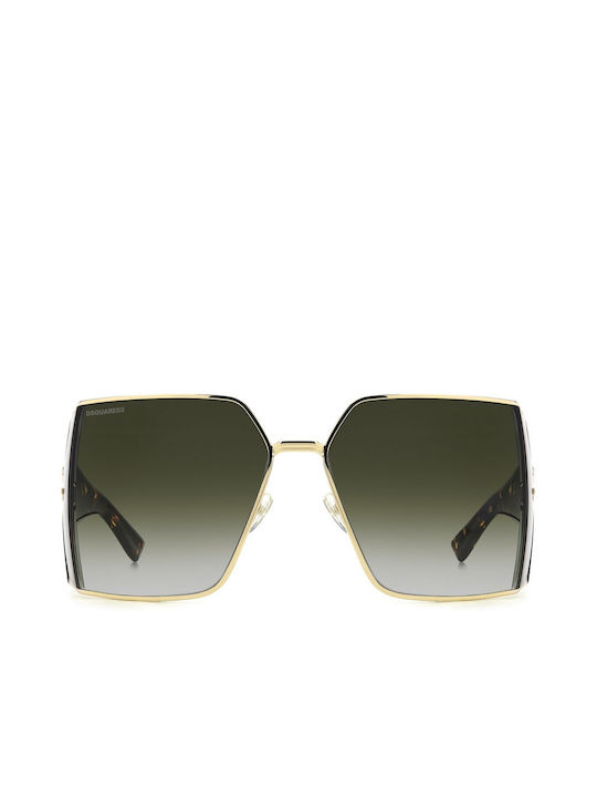 Dsquared2 Women's Sunglasses with Gold Tartaruga Metal Frame and Green Gradient Lens D2 0154/S J5G/9K