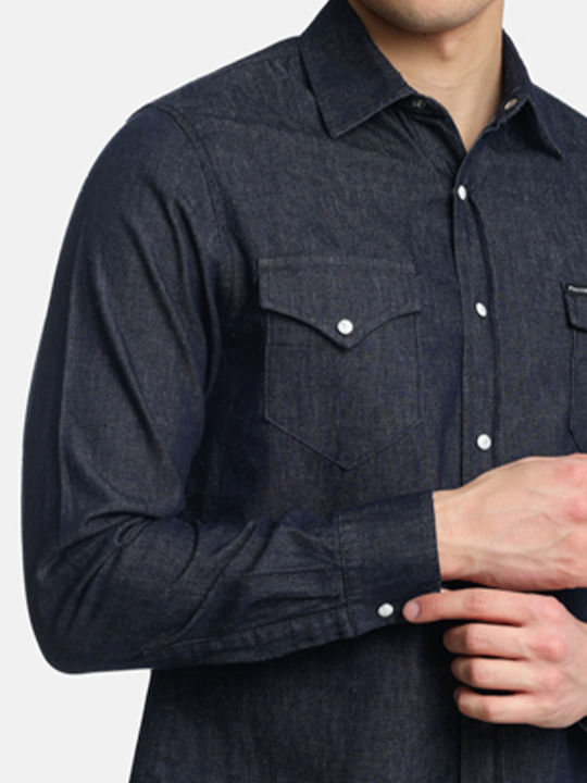 Μακρυμάνικo Τζιν Πουκάμισο σε Στενή Γραμμή Denim
