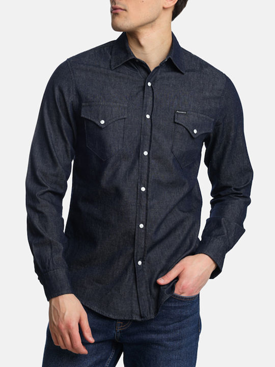 Μακρυμάνικo Τζιν Πουκάμισο σε Στενή Γραμμή Denim