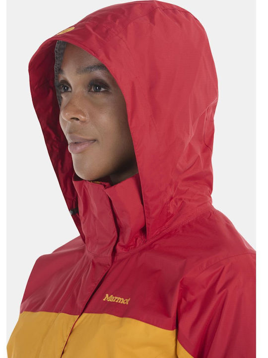 Precip Eco Women's Short Lifestyle Jacket Waterproof for Winter with Hood Golden Sun, Team Red
