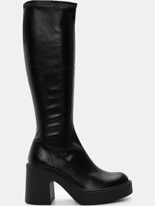 Synthetic Leather High Heel Women's Boots with Zipper Black