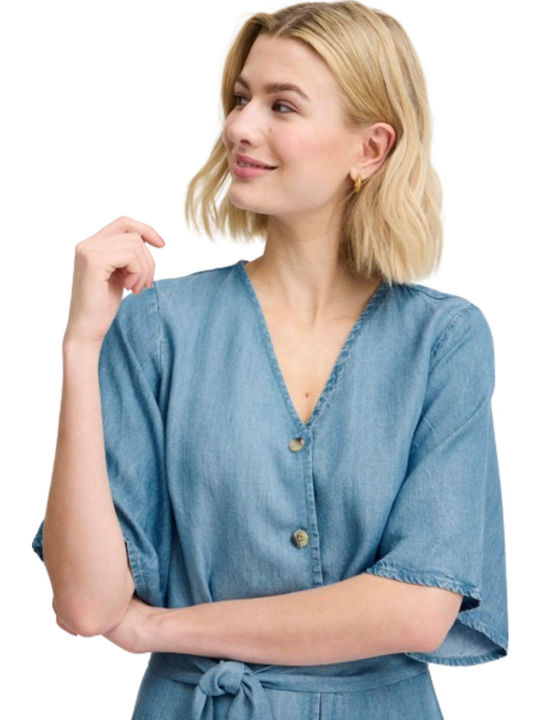 Καλοκαιρινό Midi Σεμιζιέ Φόρεμα Τζιν Light Blue