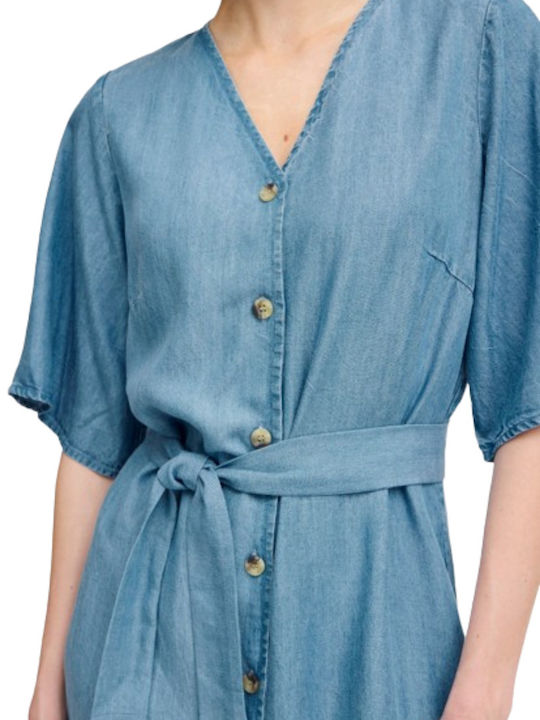 Καλοκαιρινό Midi Σεμιζιέ Φόρεμα Τζιν Light Blue