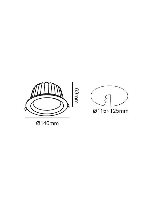 Aca Recessed Spot with Integrated LED and Warm White Light White 14x14cm.