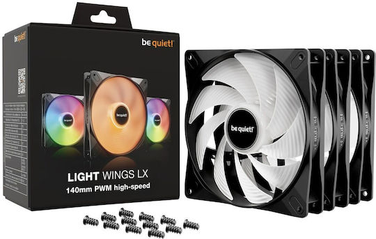 Be Quiet Light Wings LX HS Case Fan 140mm (1800rpm / 75.3cfm) with ARGB Lighting and 3-Pin / 4-Pin PWM Connection 3pcs