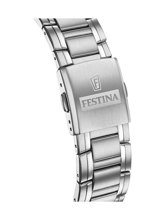 Festina Herrenuhr Chronograph Batterie mit Silber Metallarmband