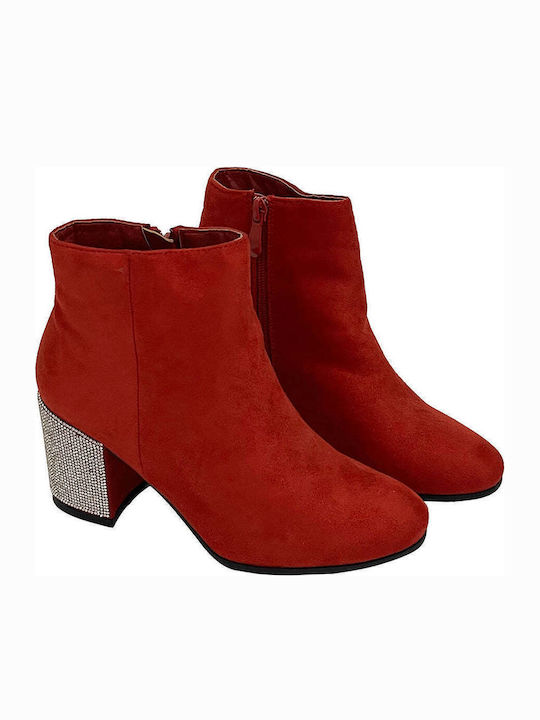 Suede Women's Ankle Boots with Medium Heel Red