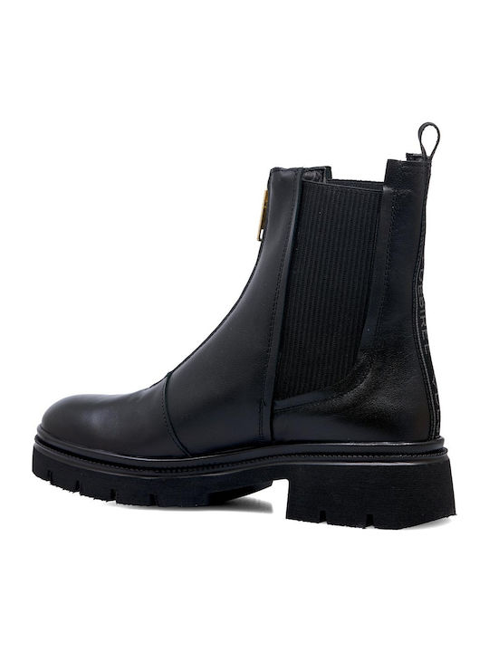 Leder Stiefeletten Damen Schwarz