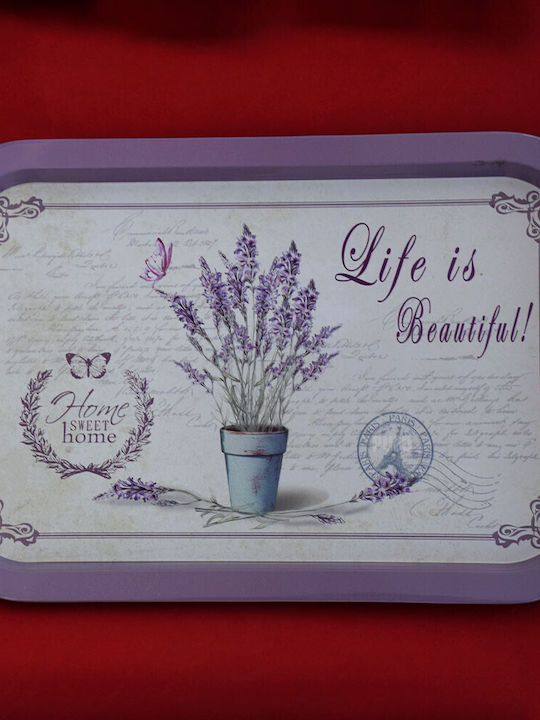 Placă Metal Pufo Life Is Beautiful Servire Deserturi Prajituri Aperitive 34 X 23 Cm
