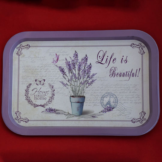 Placă Metal Pufo Life Is Beautiful Servire Deserturi Prajituri Aperitive 34 X 23 Cm