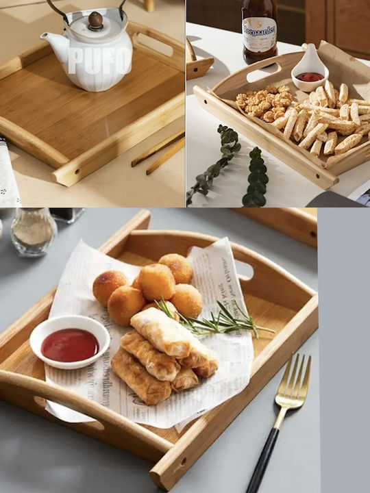 Bamboo Wooden Serving Tray Handles 44 Cm Brown