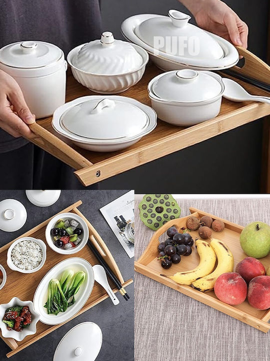 Bamboo Serving Tray Handles 51 Cm Brown