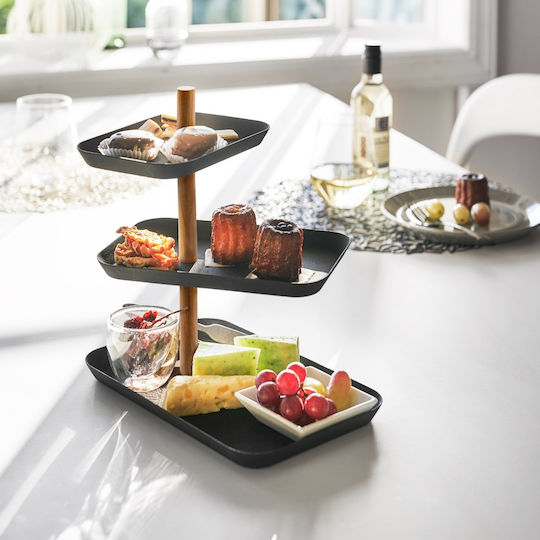 Yamazaki Glas Etagere 3 Etagen Schwarz W25xL16xH25.5cm 1Stück