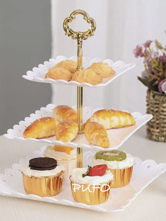 Suport pentru Turn de Desert Pufo Dulci Torturi Prajituri Fructe Aperitive 34 X 24 Cm Alb