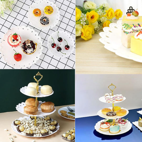 Suporturi și Tava Pentru Turn De Desert Puffo Cookies 3 Niveluri Stand Pentru Fructe Prăjituri Deserturi Fructe Aperitive 34 X 27 Cm Alb