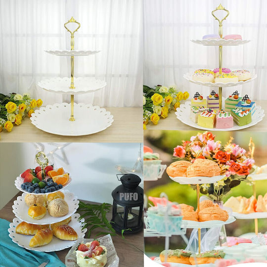 Suporturi și Tava Pentru Turn De Desert Puffo Cookies 3 Niveluri Stand Pentru Fructe Prăjituri Deserturi Fructe Aperitive 34 X 27 Cm Alb