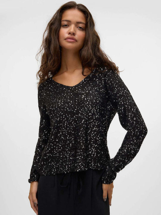 Damen Langarm Pullover mit V-Ausschnitt Black