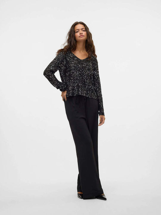 Damen Langarm Pullover mit V-Ausschnitt Black