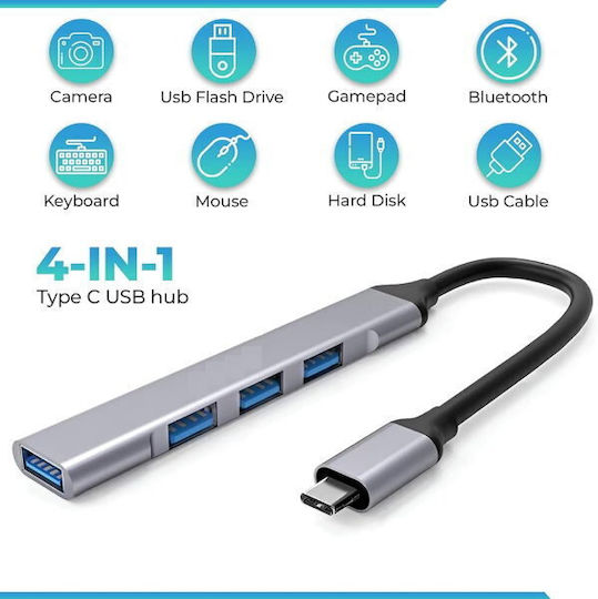 Green Lyca Hub 4 Porturi USB 3.0 cu Conectare USB-C Verde